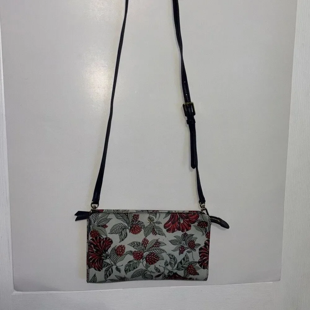 Tory Burch Kerrington navy green red Evergreen floral crossbody purse bag